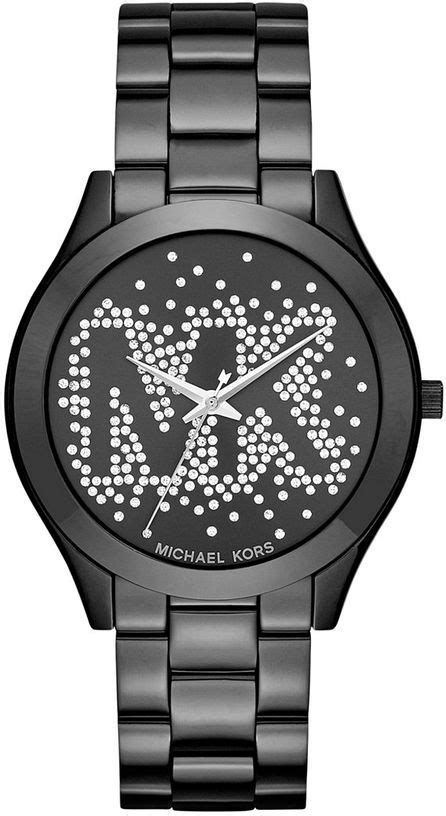 Women's Michael Kors Slim Runway Crystallized Black Watch 